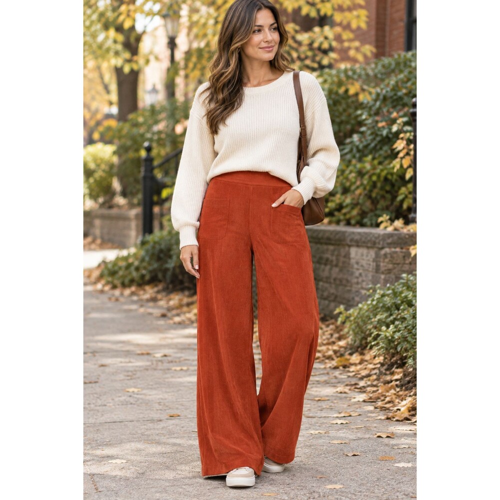 Halara High Waist Front Pocket Wide Leg Pull On Corduroy Pants Size XS